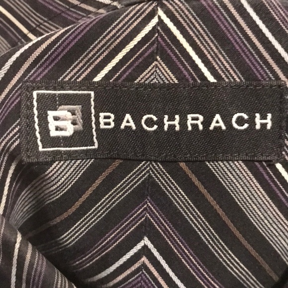 Bachrach Striped Dress Shirt 100% Cotton button front black gray white Size L - Picture 2 of 9